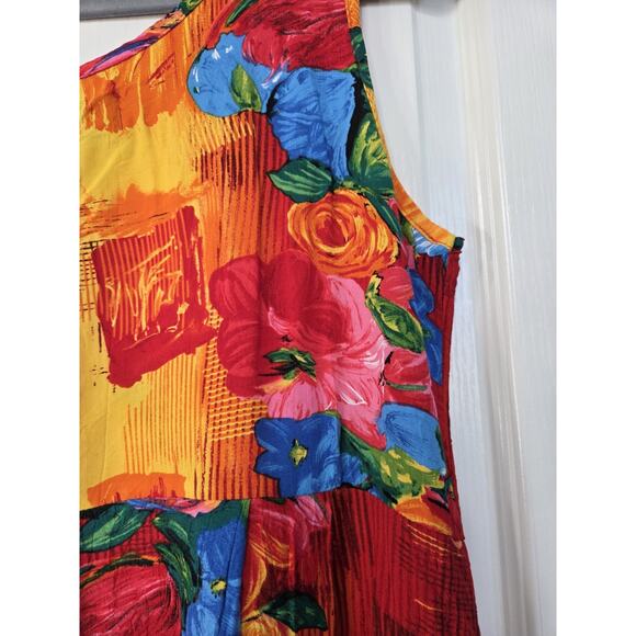 Jams World Tropical Floral Print Rayon Midi Colorful Retro Sundress, Size Medium - Picture 10 of 12